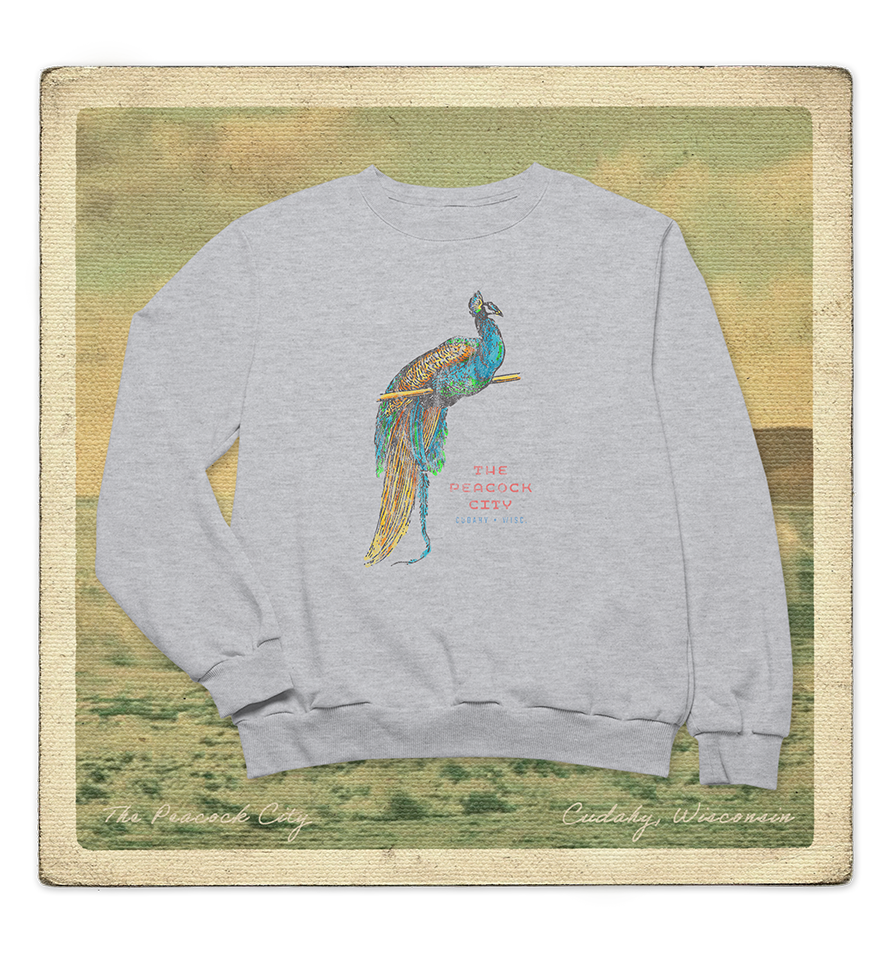 The Peacock City, Cudahy WISC Adult Crewneck Sweatshirt
